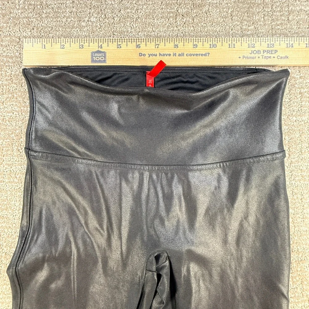 Spanx Leggings‎ Women L Petite Black Faux Leather High Waisted Shimmer Slimming